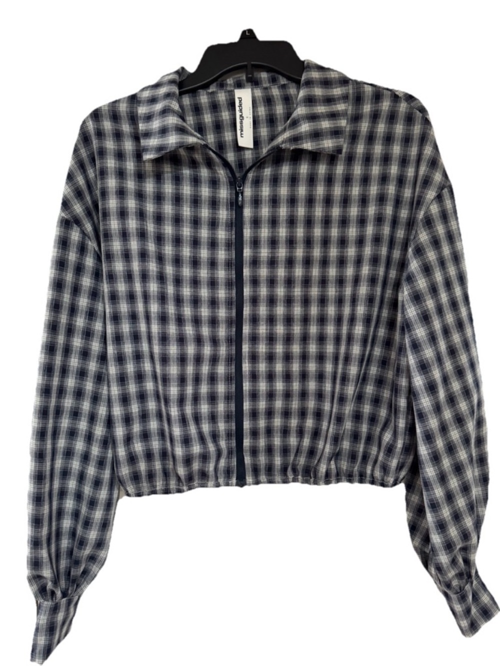 Missguided Women’s Cropped Zip Jacket Plaid Lightweight Small S White/Blue Check
